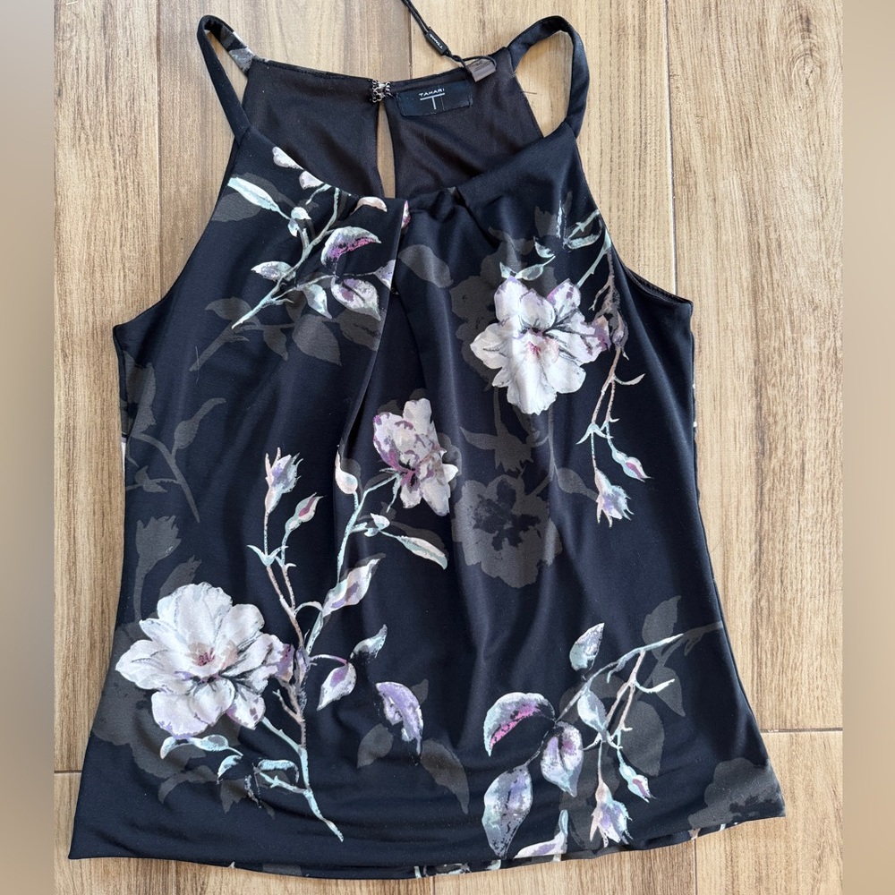 Tahari Floral Black Sleeveless Top